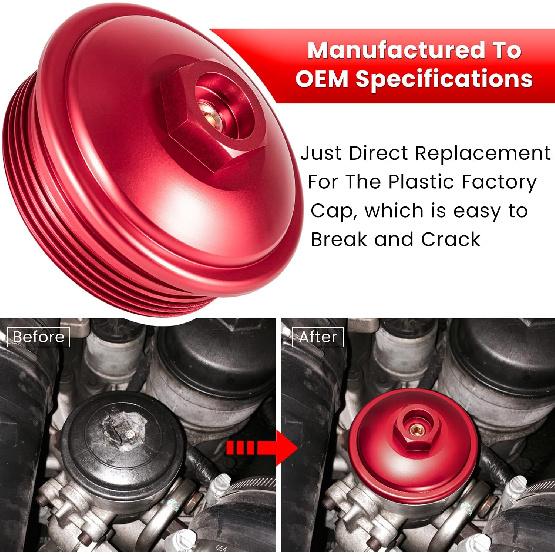 Fuel Filter Cap For Ford 6.0L Powerstroke Diesel 2003-2007 F250 F350 F450 F550 F650 F750 Excursion E150 E250 E350 E450 Billet Aluminum (Red)