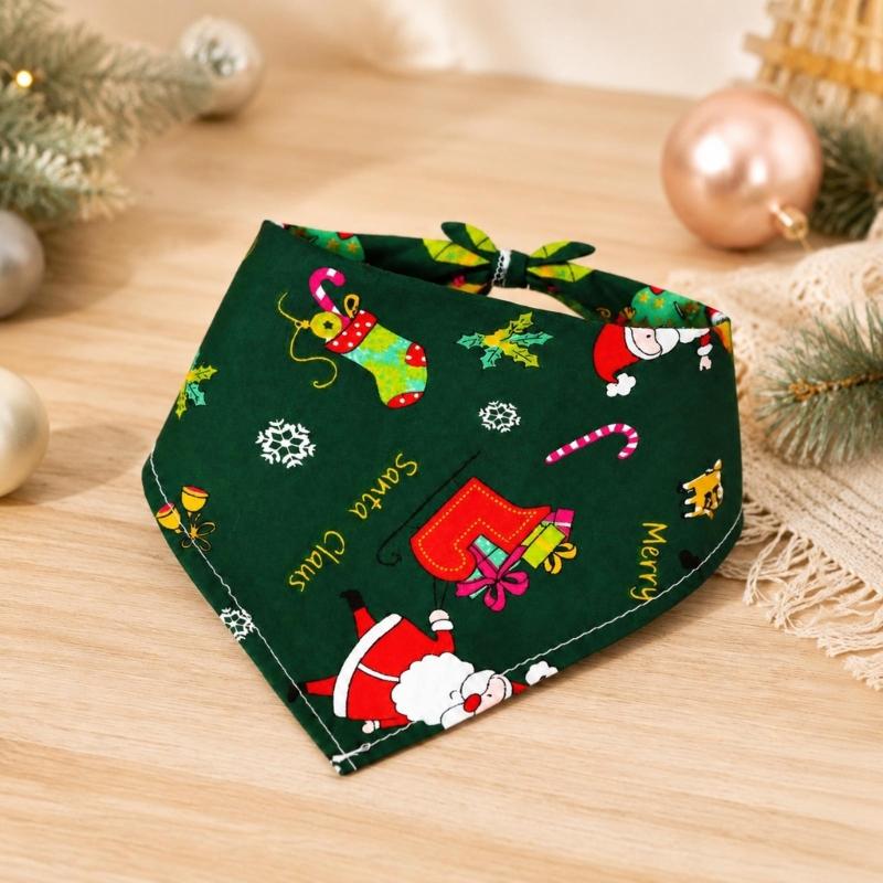Holiday Pet Neckwear, Soft Christmas Neckerchief Cartoon Printed Dog Scarf Collar for Picture Days, Party Wear and Seasonal Style