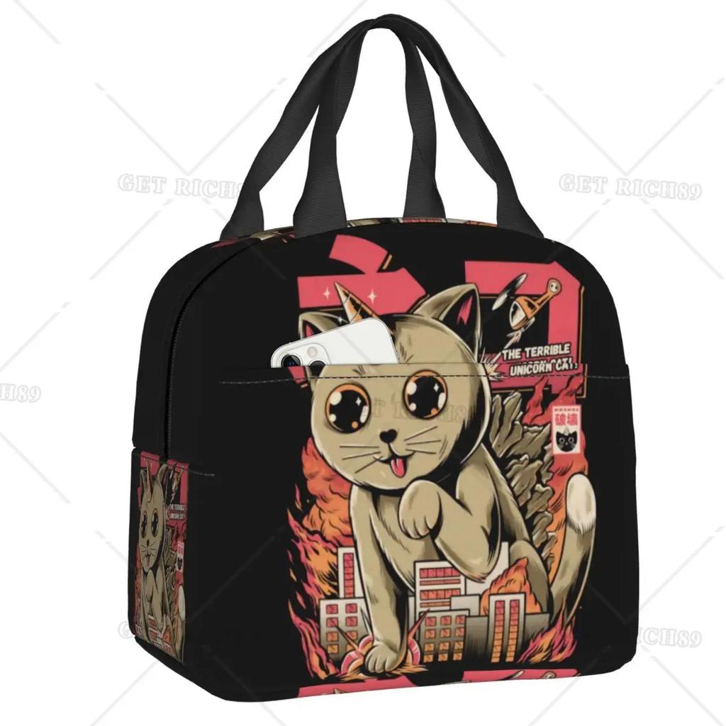 Satanic  Cat Insulated Lunch Bag Waterproof Thermal Cooler Lunch Box with Side Pocket for Women Men Kids Camping Travel