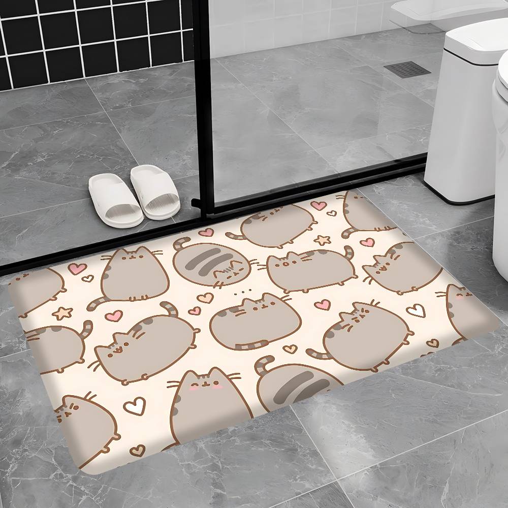 Anime P-Pusheen Cute Cat Door Mat Washable Non-Slip Living Room Sofa Chairs Area Mat Kitchen Doormat Area Rug