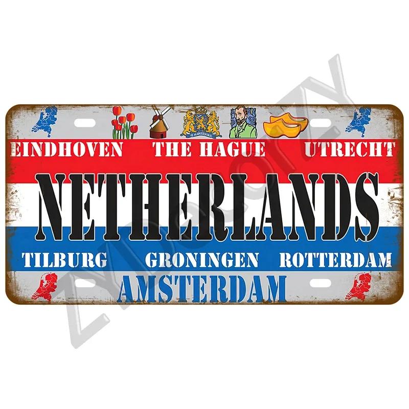 KLIOU Country Flag Tin Signs 15x30 Plaque France Spain Germany License Plate For Wall Home Restaurant Craft Bar Decor Metal Sign