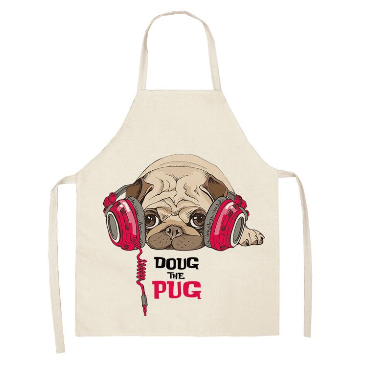 Bulldog Dachshund Pug Dog Kitchen Apron Printed Cotton Linen Women Bib Household Cooking Cleaning Tool