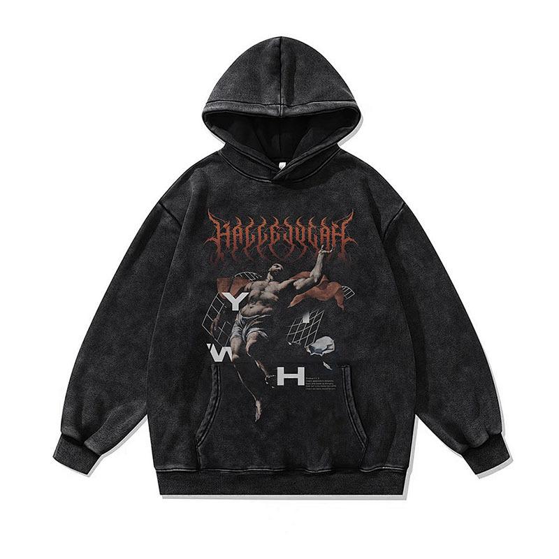 Niche Trend Cartoon Digital Direct Injection Printing Hoodie 430G Heavy Cotton Washed Sweater Men And Women Tide