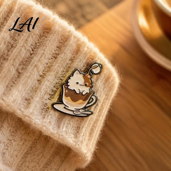Kitten Lapel Pin Cartoon Coffee Cup Cat Brooch Enamle Pin Animal Theme Alloy Badge Clothing Accessories for Lovers Jackets Decorative Badge
