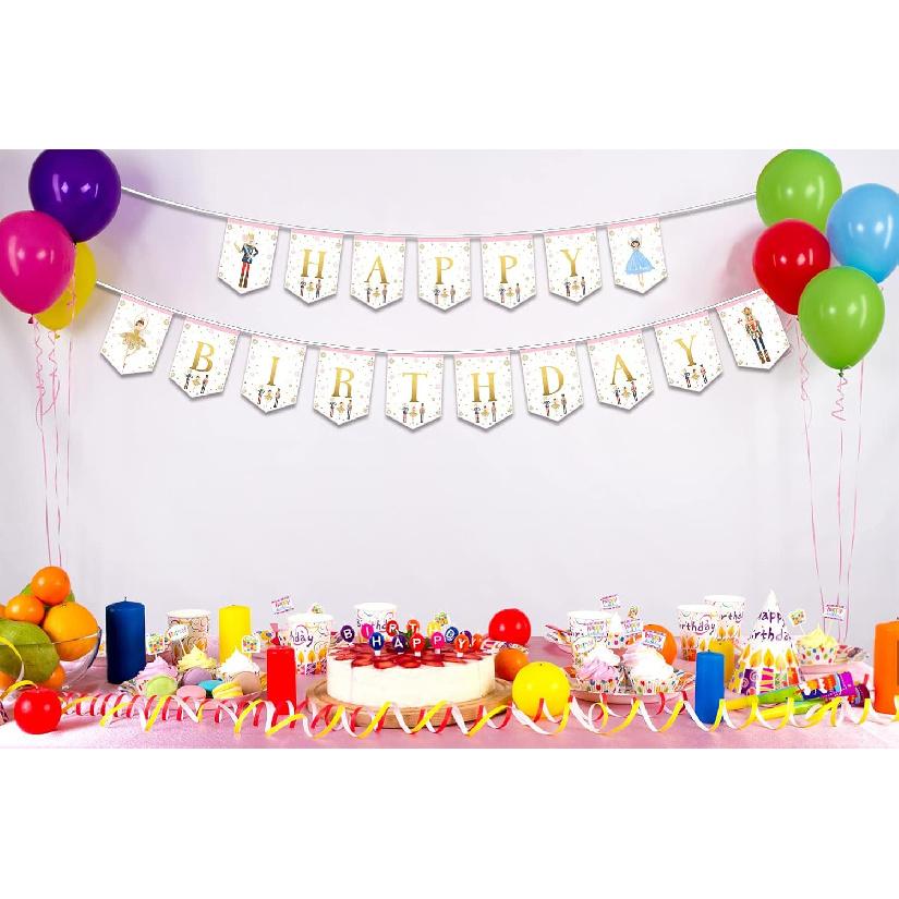 Nutcracker Birthday Banner for Kids and Adults, Party Supplies Decorations for Winter Birthday and Ballet, Mouse King and Ballerina Bunting Garland