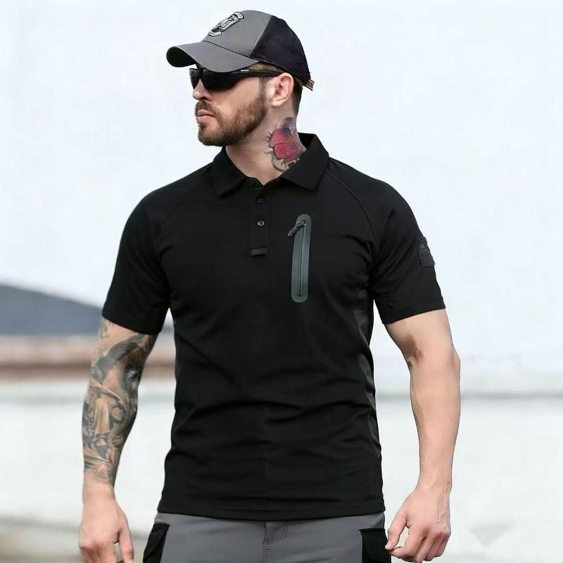 Men's Tactical T-Shirts Quick Dry Breathable Lightweight Short Sleeve with Zip Pocket Outdoor Hiking Casual Sports Tops