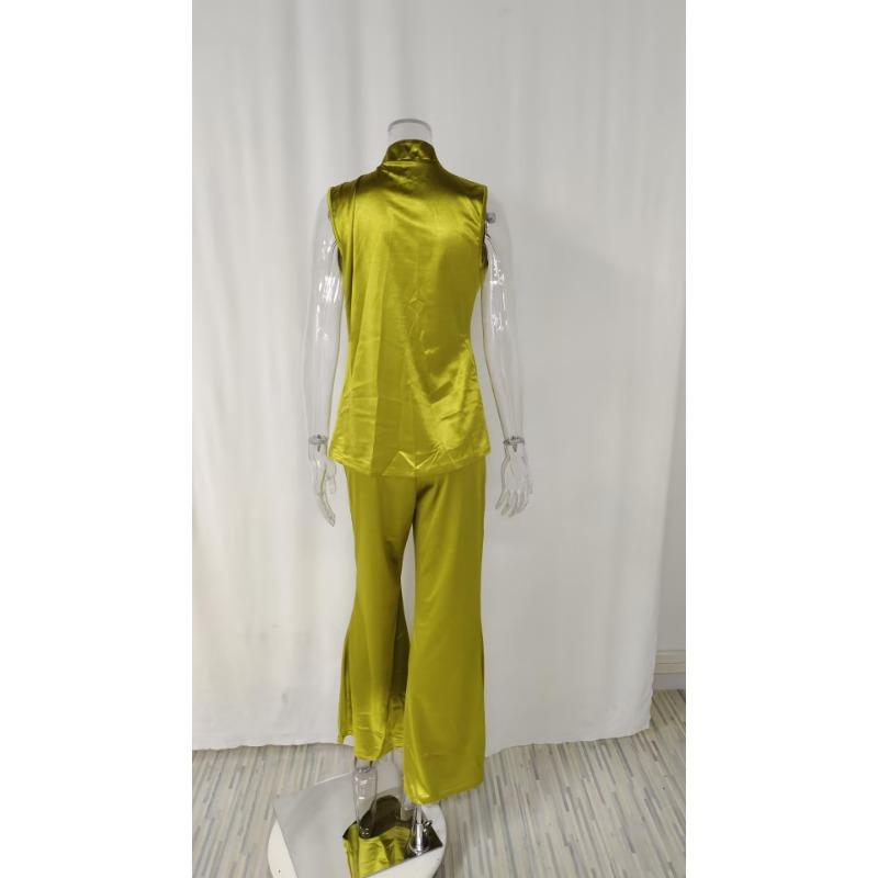 Women's Solid Color Hollow Out Hem Top Waisted Flared Pants Set