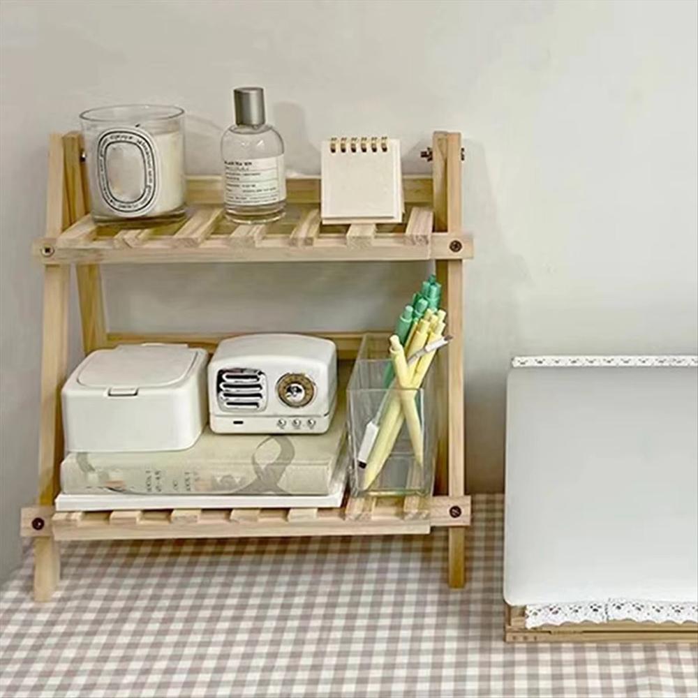 1 Household Log Double Shelf, Multi-purpose Living Room, Bedroom Table Items Storage and Arrangement Shelf, Original Wood Color