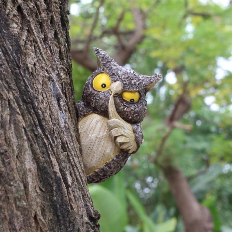 Resin Owl Tree Hanging For Garden Balconies And Courtyards Decoration Unique Resin Shoo Owl Ornament