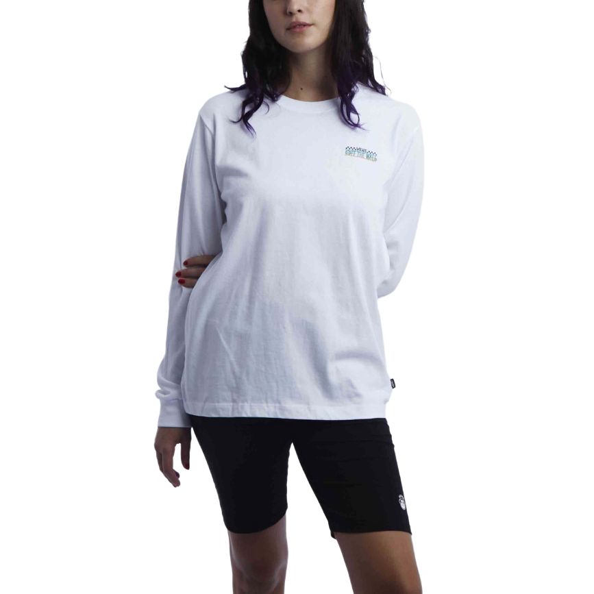 Vans X One Piece Straw Hat Pirates Character Letter Print Long Sleeve T-Shirt Women Tops White VN00038BWHT