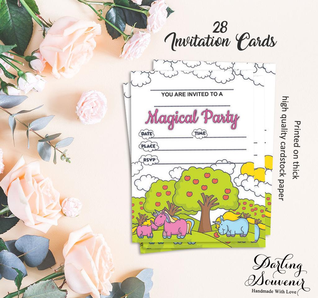 Darling Souvenir White Birthday Invitation Card Printable Elegant Fill or Write In Blank Party Invites 28 Pcs 5 x 7