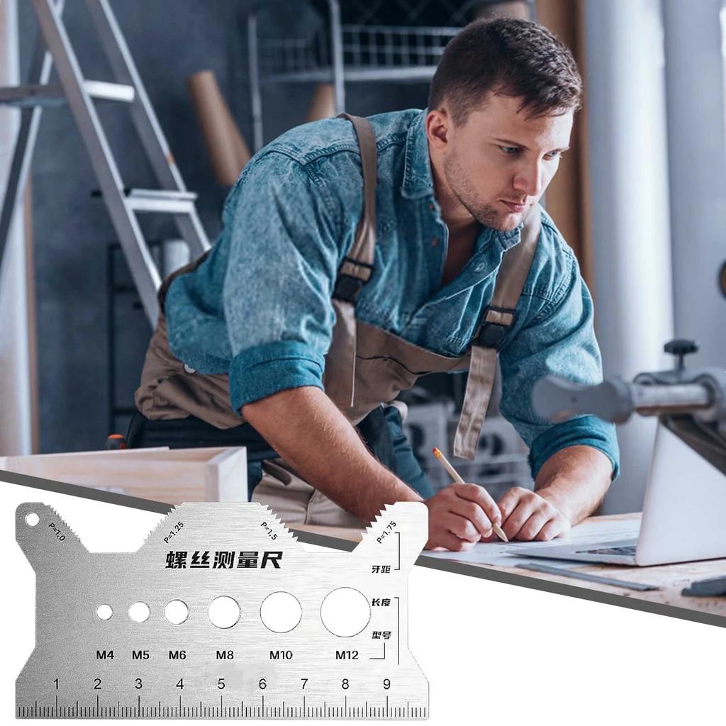 Edelstahl Schraubengewinde Messschieber Lineal | Präzisionsmessgerät für Schraubenlänge Durchmesser | Doppelseitige gravierte Skala | Rostbeständig