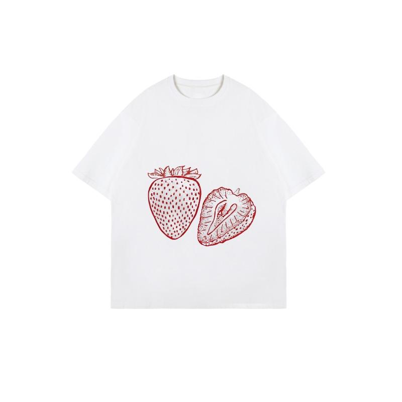 Oversized T Shirt Black Strawberry Print Graphic Tee Women Casual Streetwear Fashion Top Summer Outfit
