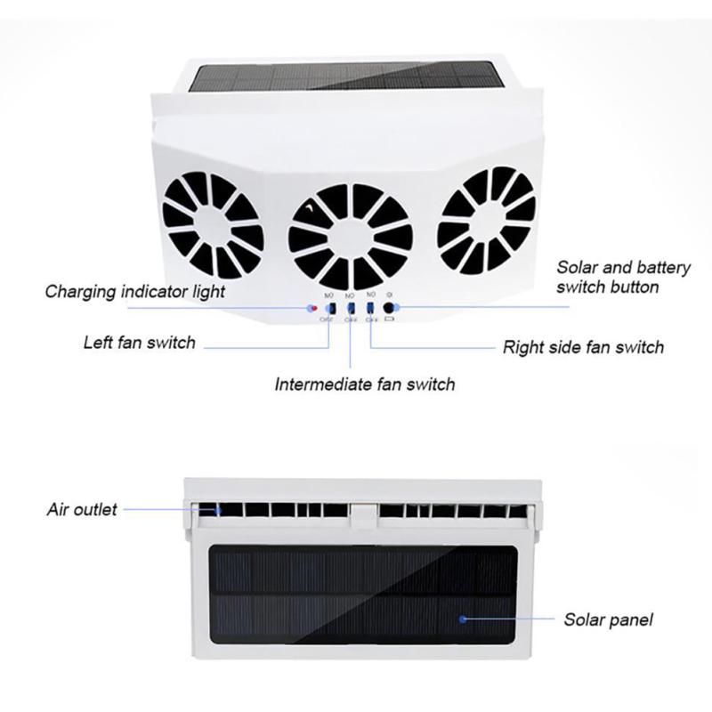 Ventilator auto 3 ventilatoare de răcire cu energie solară Ventilator de evacuare Ventilator portabil în siguranță