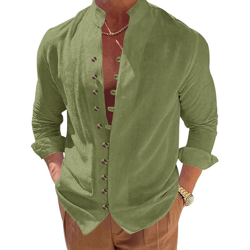 New Buckle-down Men's Retro Linen Casual Loose Long-sleeved Shirt