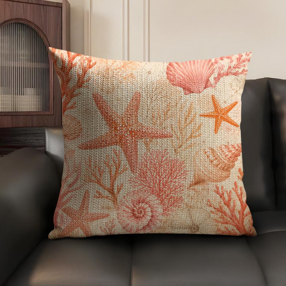 Marine Animals Cushion Cover Linen Organic Fabric DoubleSided Printing Sofa Breathable Home Decor Gift Pillow Case