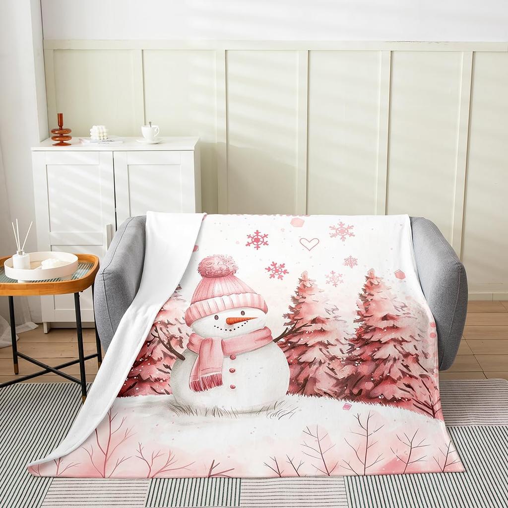 Gingerbread Xmas Flannel Blanket Blue Christmas Tree Candy Throw Blanket Western New Year Theme Cozy Throws for Bed Couch Sofa