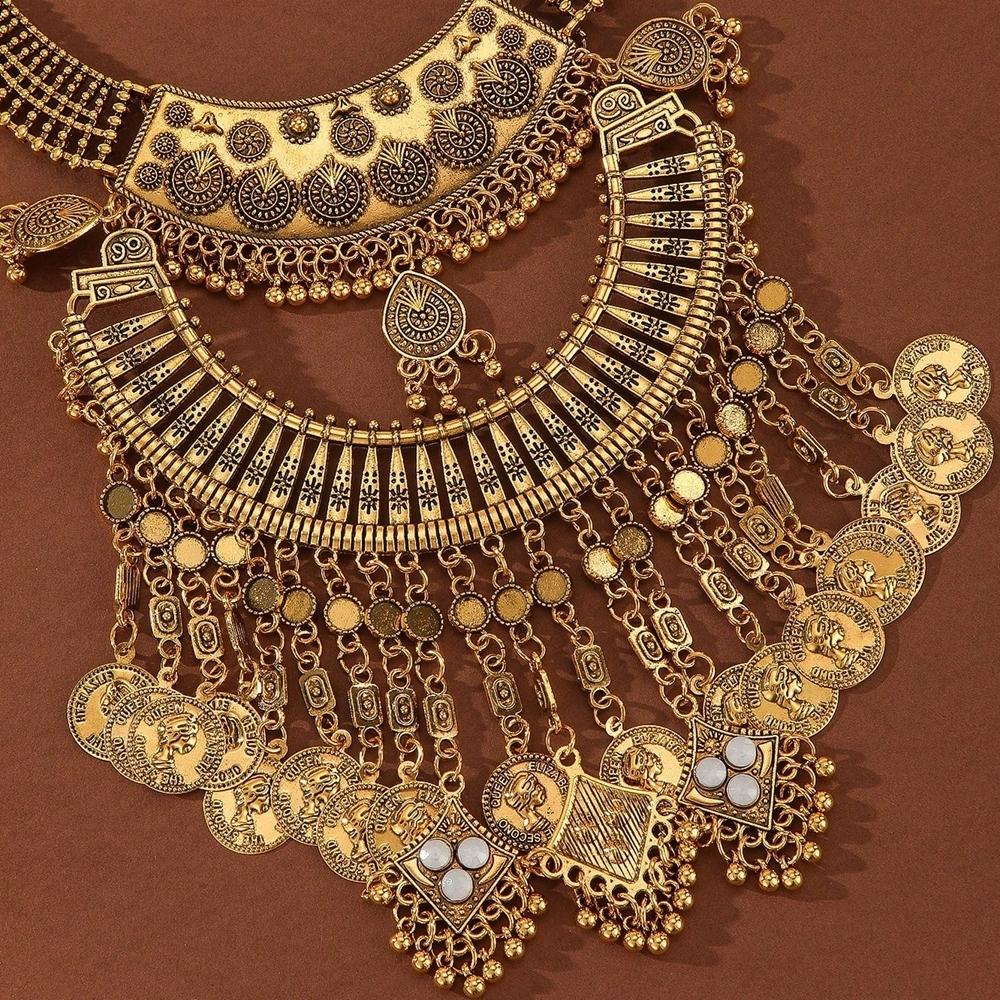 Ethnic Style Vintage Metal Queen Coins Tassel Statement Necklace Women's Party Banquet Jewelry Accessories