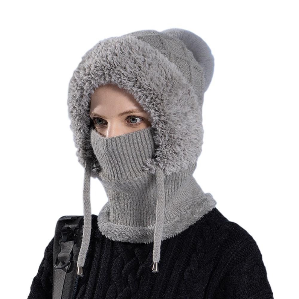 Solid Color Winter Fur Cap Mask Set Windproof Balaclavas Hat Simple Scarf All-In-One Hat  Outdoor