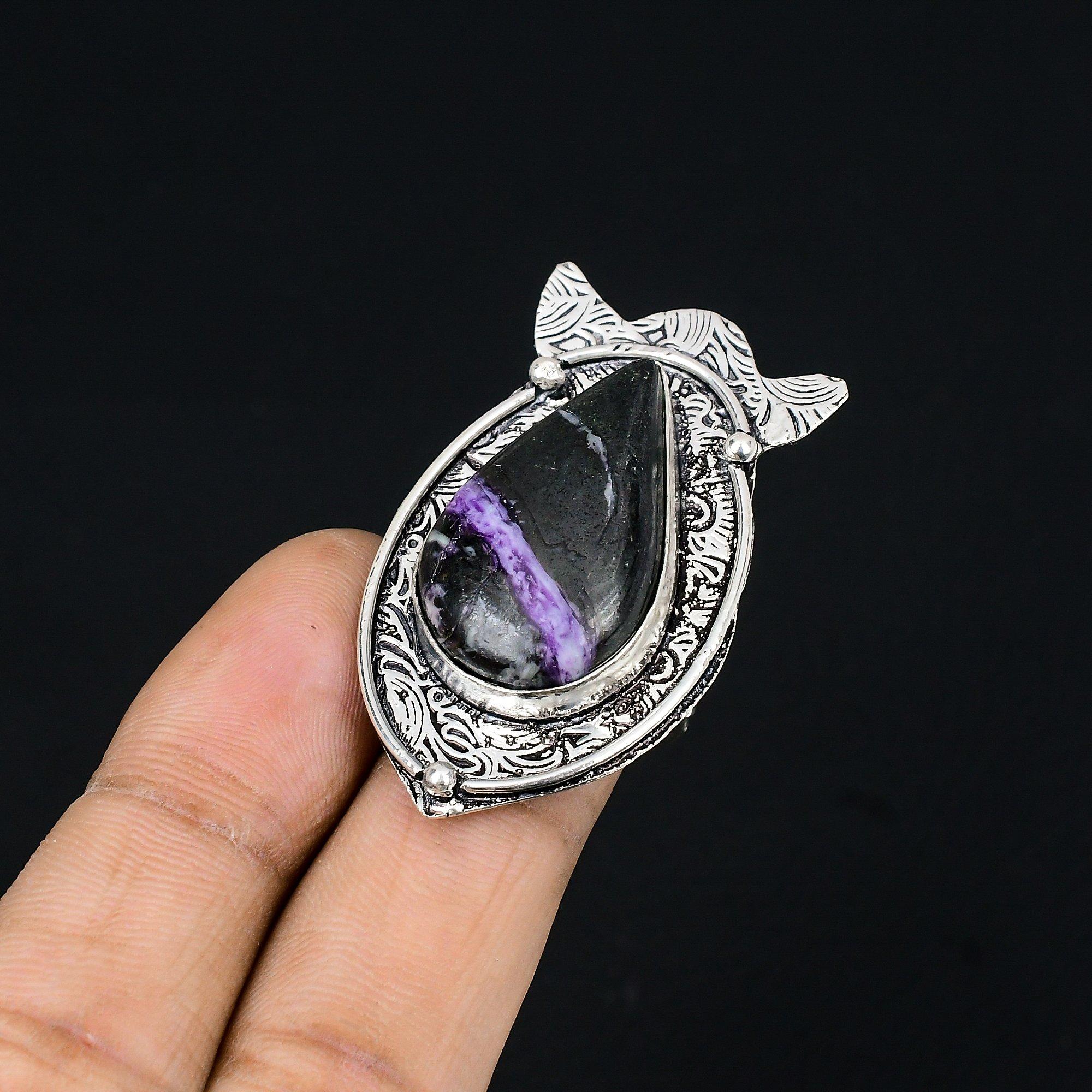 Sterling Silver Kemmererite Gemstone Unique Stackable Artisan Ring Jewelry US 7 7