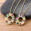 New Arrival Fashion Rainbow Luxury Copper CZ Crystal Round Pendant Necklace Factory Wholesale Charm Women Girls Chain Necklace