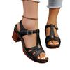 Foreign trade large size women's shoes 2025 spring new PU open-toe one-word buckle thick casual sandals foreign trade