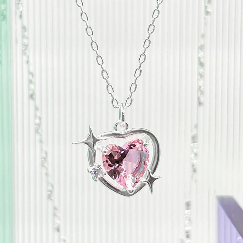 

Ожерелье Pink Love, женское, легкое, роскошное, ретро, темпераментное, в форме сердца, с кристаллами, из нержавеющей стали, цепочка на ключицу, цепочка со звездой на шее