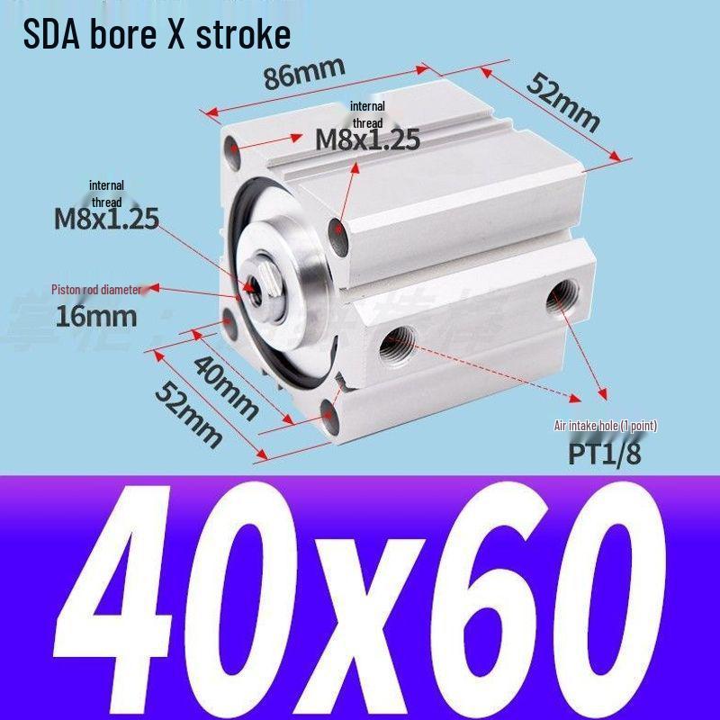 SDA Mini Pneumatic Cylinder, High Thrust, Thin Type, Bore Sizes 20/25/32/40/50