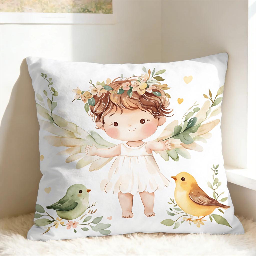Pillow Cover Watercolor Cute Angel Girls  Novelty Pillow Case For Sofa Home Decoration Pillowcases