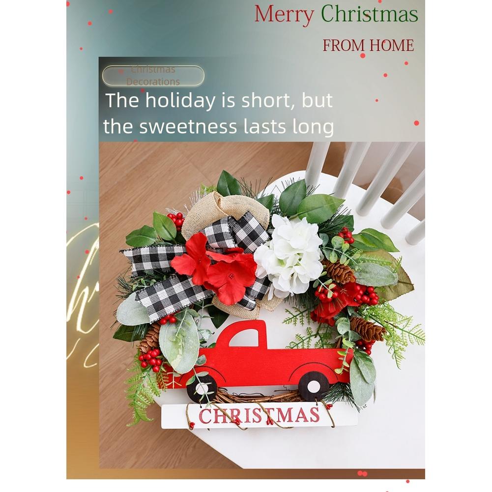 Easy Installation Farmhouse Decor Red Truck Wreath Festive Holiday Theme
