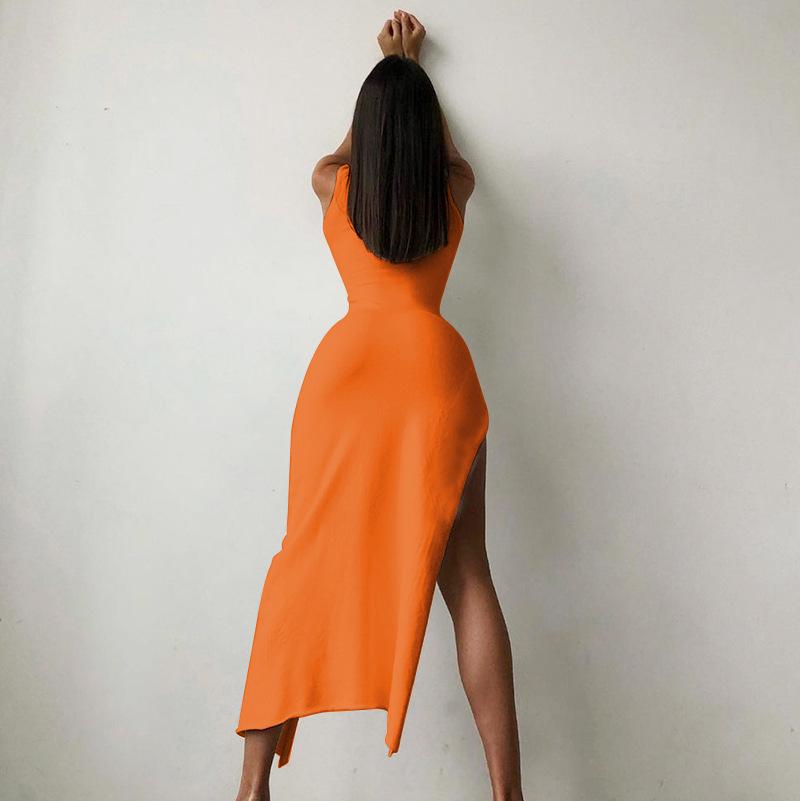 Ärmelloses, schmales, geschlitztes Midikleid mit Rundhalsausschnitt für Damen