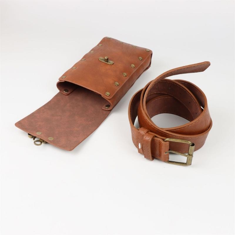 Men's Renaissance Costume Vikinges Costume Accessories Set Medieval Pirate Leather Belt Waist Bag Halloween Costumes
