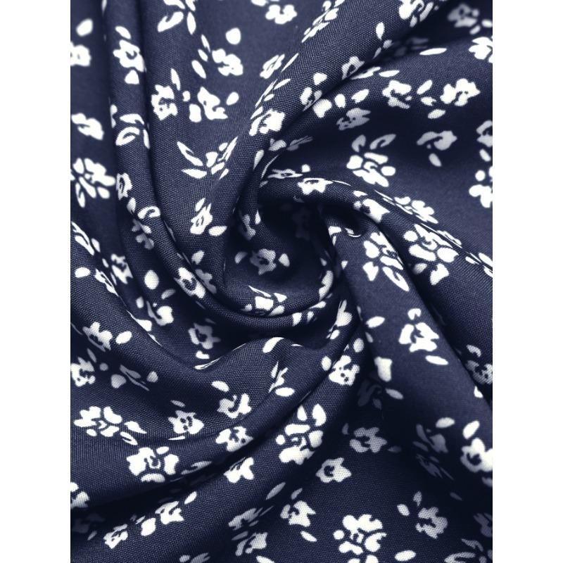 Damenmode Sommer Frühling Blumenmuster Druck Kurzarm V-Ausschnitt Hohe Taille Freizeitkleider