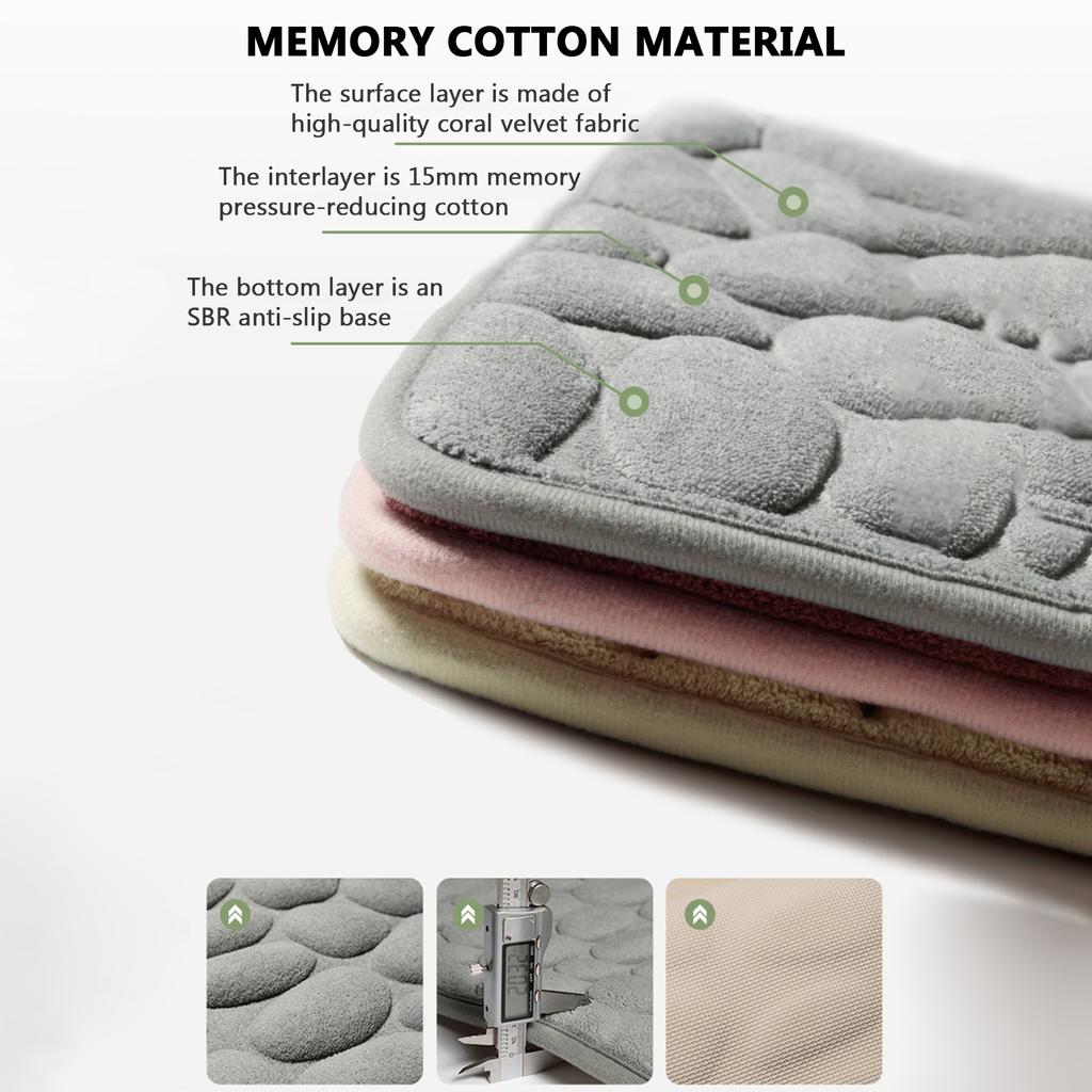 Bath Mat Cobblestone Embossed Soft Memory Foam Pad Floor Rug Non Slip Water Absorbent Door Mat Chair Mat Machine
