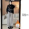 Relaxed Women's Chenille Fleece Striped Wide-Leg Pants for Autumn/Winter