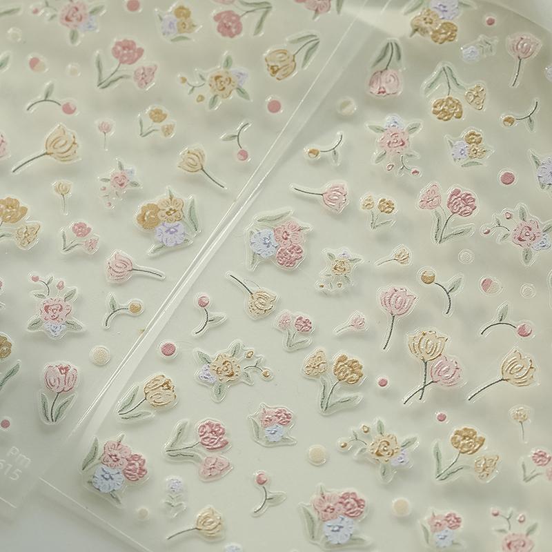 5D Crăciun Romantic Lalele Flori Autocolante Embosate pentru Nail Art Lalele Decal Diy Reliefuri Lalele Manichiură Slidere