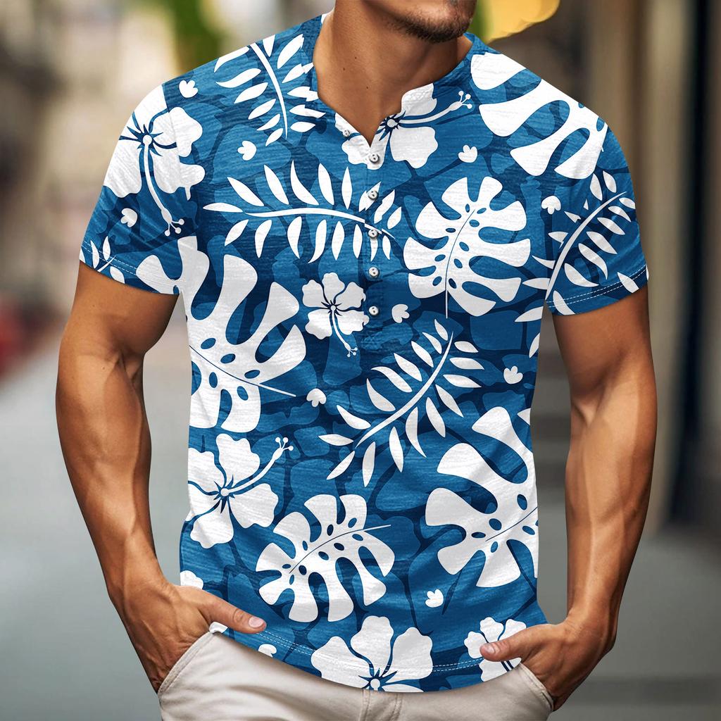 Men'S Printed T-Shirt Outdoor Retro Button Loose Long Sleeve Top
