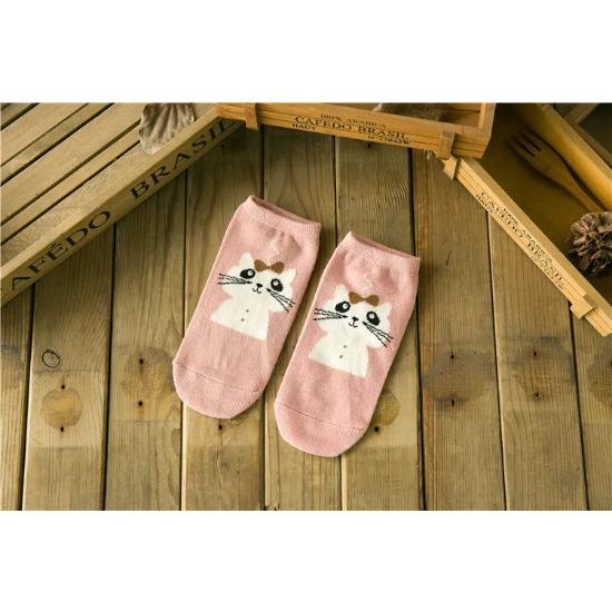 

1 пара женских хлопковых носков с мультяшным котом, милые носки для девочки, милые носки для платья, повседневные летние милые удобные короткие носки One Size