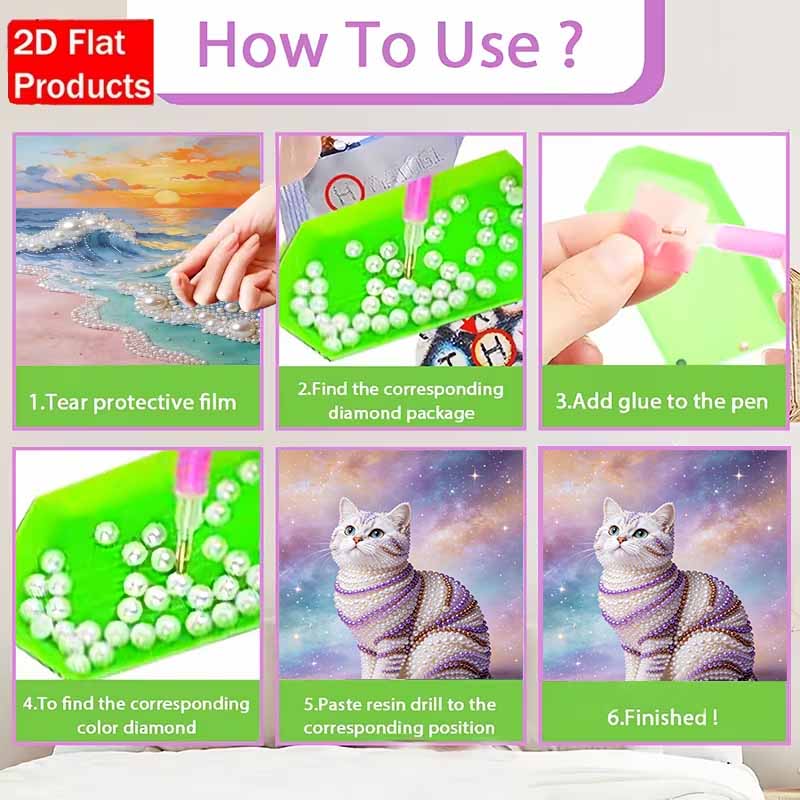 Animal 5D Pearl Painting Cat Handmade DIY Home Office Desktop Decoration Painting ThreedimensionalSparkly Pearl Cat Art