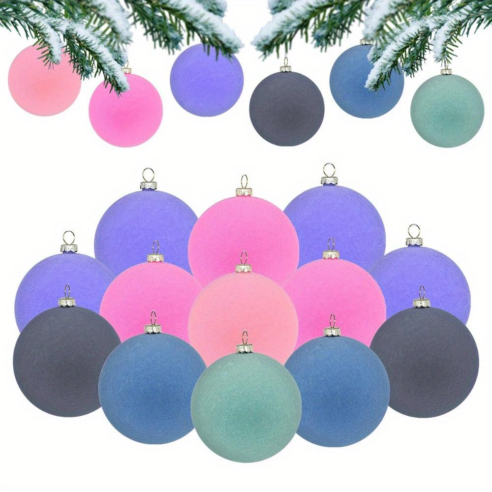 12 Stück 6 cm/2,36 Zoll beflockte dekorative Weihnachtskugeln für Einkaufszentren, Weihnachtsbaumfenster, festliche Kunststoffdekorationen