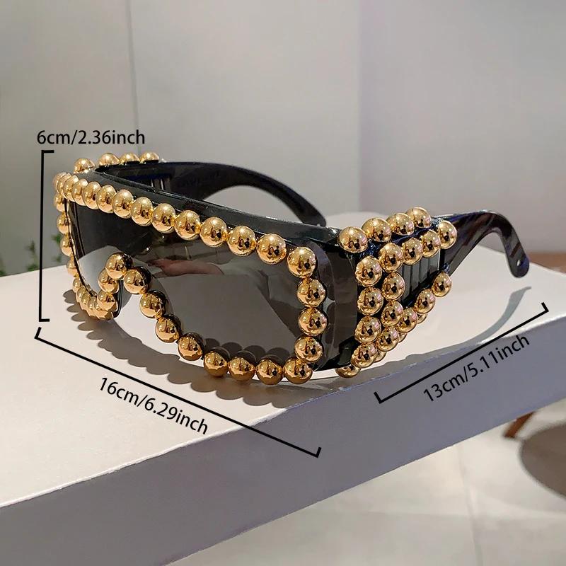 Women Chic Pearls Warp Around Sun Glasses Stylish Candy Color Decor Shades Original Brand Design Travel Holiday Goggle