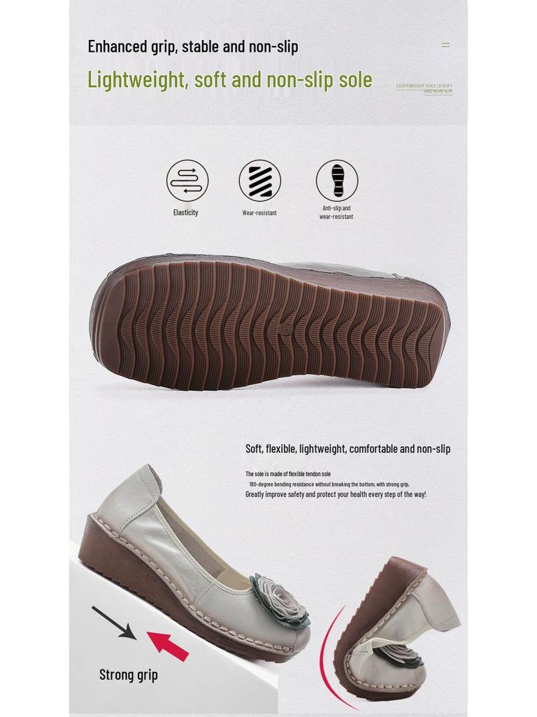 2025 Spring Handmade Genuine Leather Floral Moccasins for Women - Soft Sole, Shallow Mouth, Flat Bottom