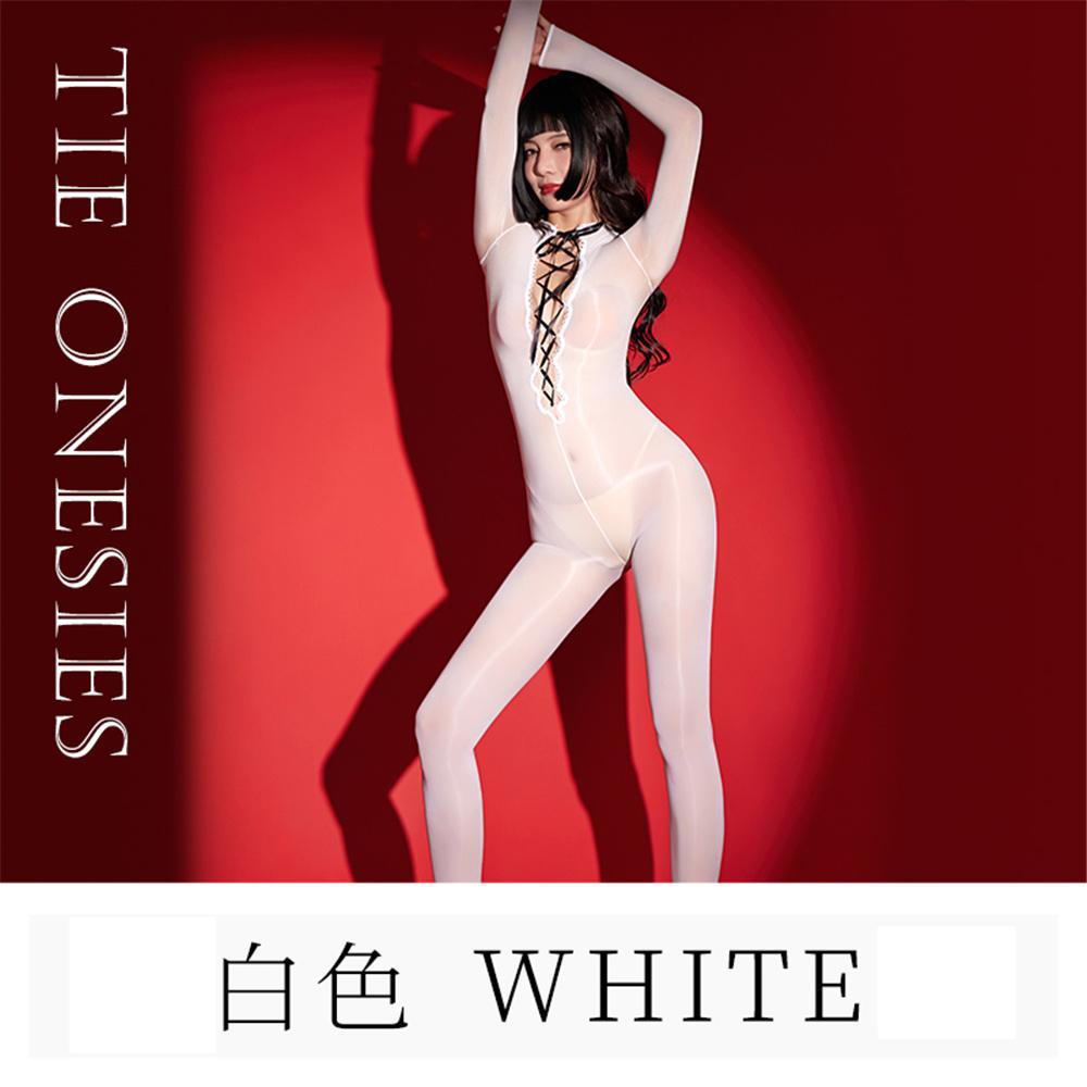 Sexy Women Cosplay Maid Tight Oil Glossy Elastic Bodysuit Stain Sheer See Through Silky Yoga Jumpsuit Bandage Hollow Out Leotard