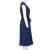 Women Polka Dot Print Midi Dress Crewneck Short Sleeve A-line Dress with Belt Summer