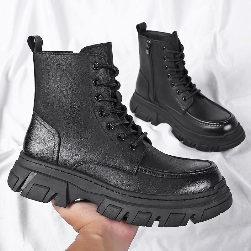 Martin Boots Men's Winter New Velvet High-top Leather Shoes Men's British Leather Platform Tooling Locomotive Boots