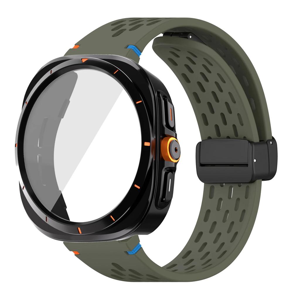 For Samsung Galaxy Watch 7 6 40mm 44mm Silicone Magneti Buckle Band +Change To Case Tempered Glass Full Protective Cover Bumper