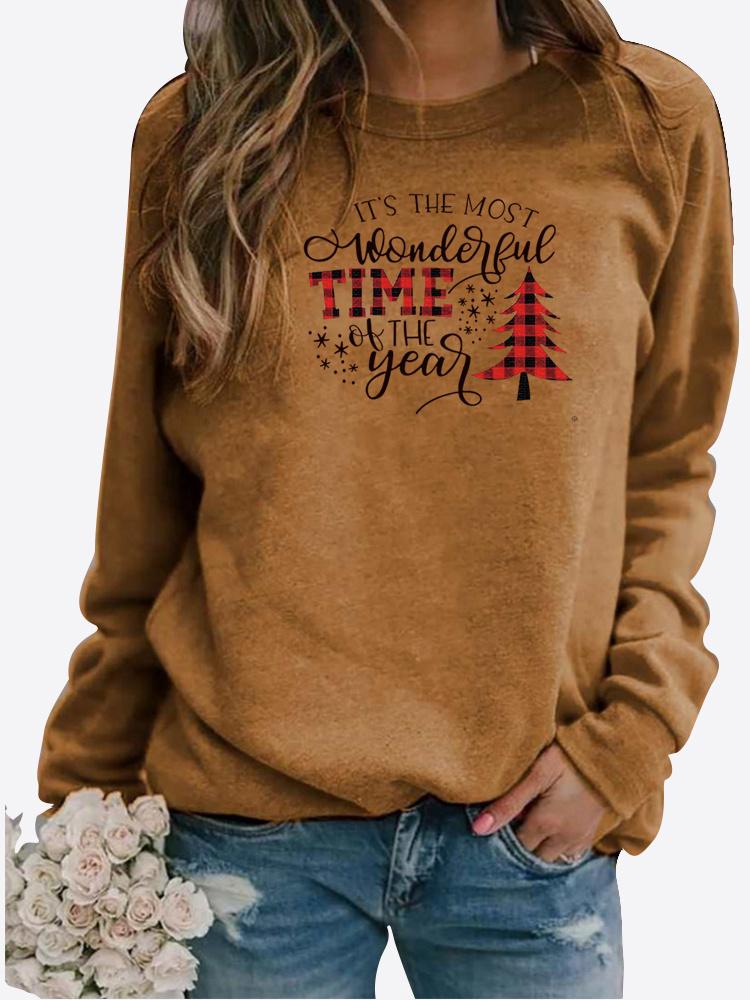 Autumn and Winter Women's Christmas Theme Printing Sweater Round Neck Long Sleeve Casual Sweatshirt Plus Size Top