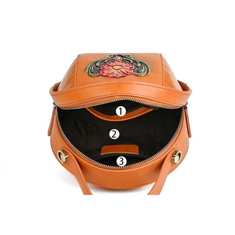 Genuine Leather Flower Embossing Shoulder Bags for Women Ladies Top Layer Cowhide Crossbody Bag Vintage Design Handbags