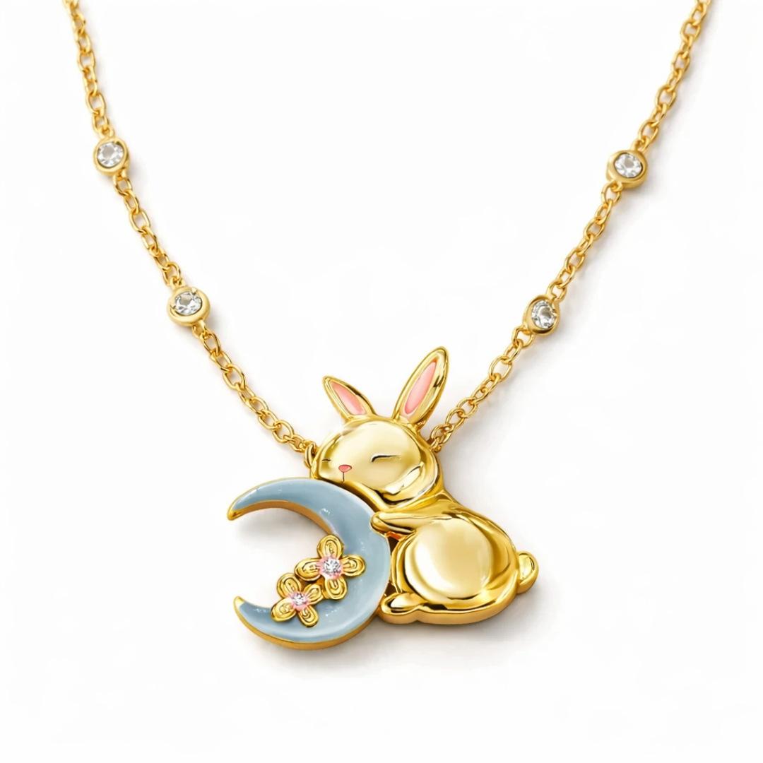 Cute And Cute Jade Rabbit Moon Necklace Light Blue Moon Diamond Pendant Gentle Daily Versatile Necklace