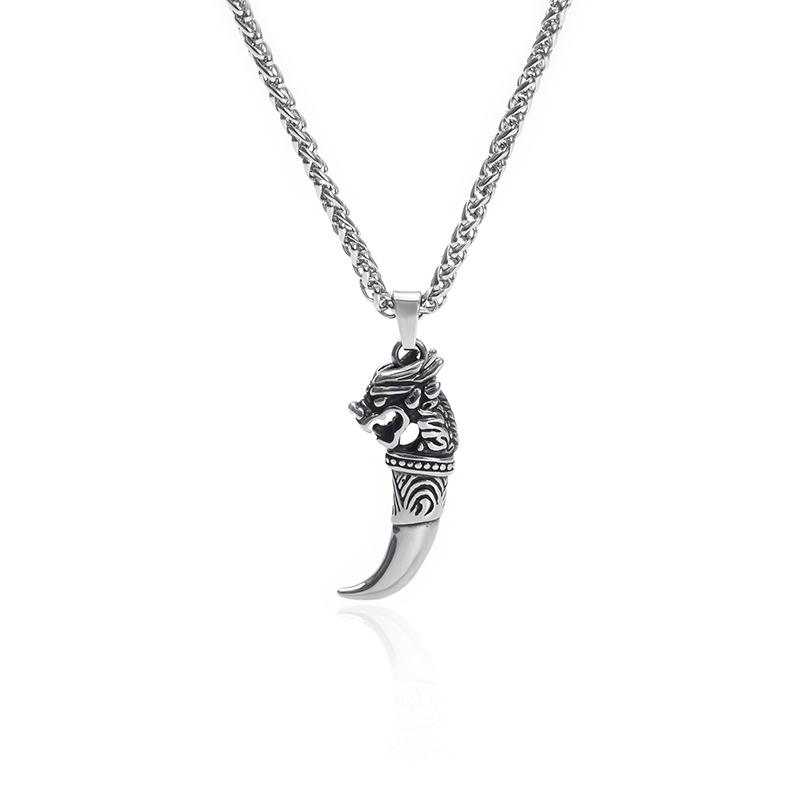 Vintage Punk Style Titanium Steel Fang Pendant Hip Hop Unisex Couple Necklace